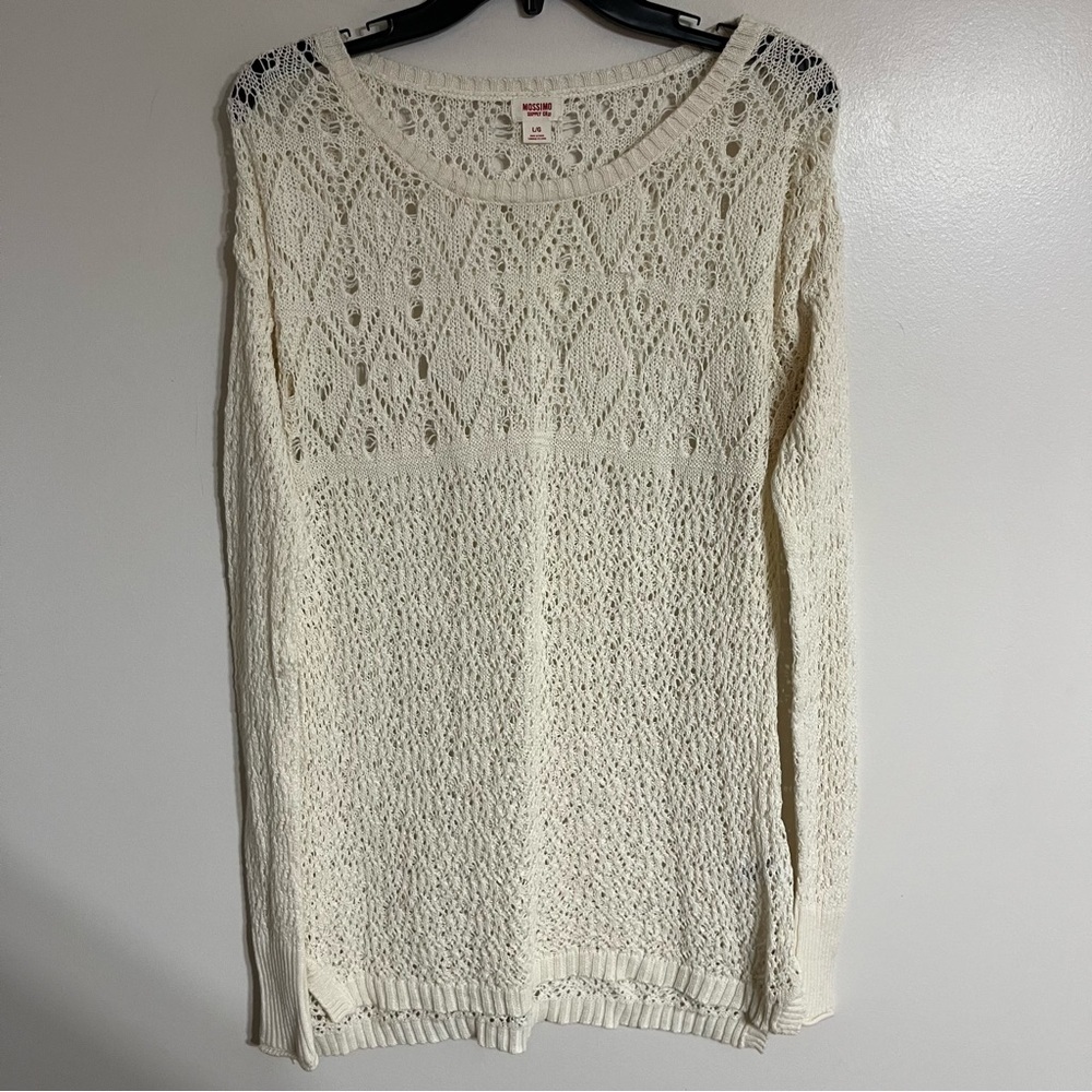 Mossimo Supply Co Cream Open Knit Crochet Cotton Sweater Large L/G Cream White